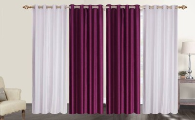 Styletex 151 cm (5 ft) Polyester Semi Transparent Window Curtain (Pack Of 4)(Solid, purple ,white)