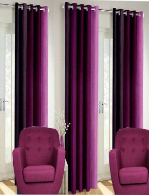 Styletex 270 cm (9 ft) Polyester Semi Transparent Long Door Curtain (Pack Of 3)(Striped, Purple)