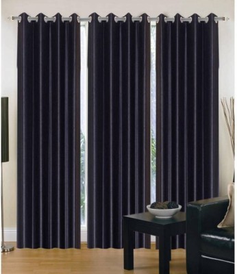 Styletex 213 cm (7 ft) Polyester Semi Transparent Door Curtain (Pack Of 3)(Solid, Black)