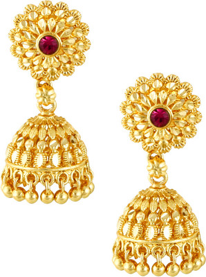MEENAZ Traditional South Screw Back 1 one gram gold Wedding Bridal Stylish fancy party wear Ethnic Indian Temple jewellery Studs Big Meenakari Ghungroo Ruby Jhumka Jhumkas Golden Jhumki Earrings/ Earings / Ear rings for girls women Golden Micro Antique -GOLD JHUMKI-ME150 Ruby Brass, Copper, Metal, A