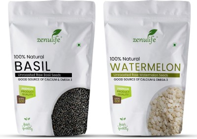 zenulife Combo Raw Basil Seed 400g, & Sunflower Seed 400g, for weight loss & eating Basil Seeds, Watermelon Seeds(800 g, Pack of 2)