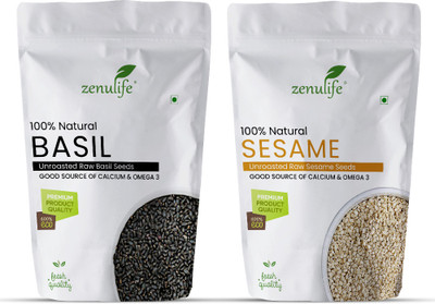 zenulife Combo of Unroasted Basil Seed 50g, & Sesame Seed 50g Basil Seeds, Sesame Seeds(100 g, Pack of 2)