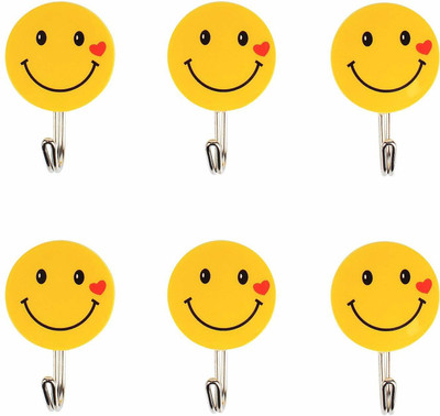 RABBONIX Plastic Self-Adhesive Smiley Face Hooks, 1 Kg Load Capacity, 6 Piece Set(Large Size) Hook 6(Pack of 6)