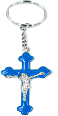 AFH Sky Blue Holi Cross Silver Plated Religious Key Chain Key Chain
