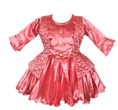 NKG FASHION Baby Girls Midi/Knee Length Festive/Wedding Dress(Pink, 3/4 Sleeve)
