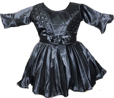 any time fashion Baby Girls Midi/Knee Length Festive/Wedding Dress(Grey, 3/4 Sleeve)