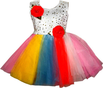 MS BROTHERS Baby Girls Midi/Knee Length Party Dress(White, Sleeveless)