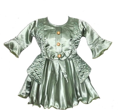 any time fashion Baby Girls Midi/Knee Length Festive/Wedding Dress(Green, 3/4 Sleeve)