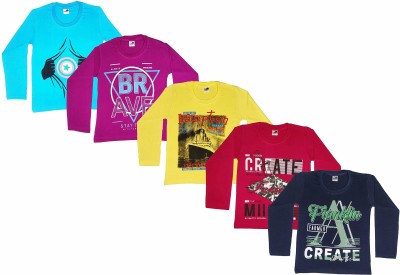 crazyon Boys Printed Pure Cotton T Shirt(Multicolor, Pack of 5)