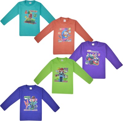 Jisha Baby Boys & Baby Girls Printed Cotton Blend T Shirt(Multicolor, Pack of 5)