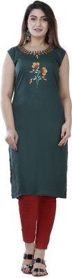 P PRIYA FASHION Women Embroidered Straight Kurta(Green)