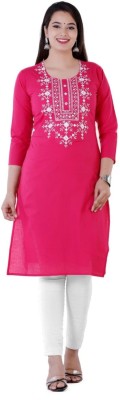 VAGMI Women Embroidered Straight Kurta(Pink)