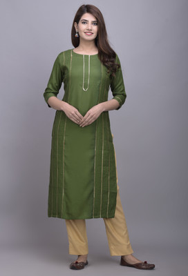 Vasavi Women Solid Straight Kurta(Light Green)