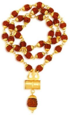 Cyan spritual Shiv Shakti Kavach 5 Mukhi Rudraksha Mala With Shiv Trishul & Damru Mahadev Damroo Chain Gold-plated Plated Brass Chain Gold-plated Plated Brass Chain