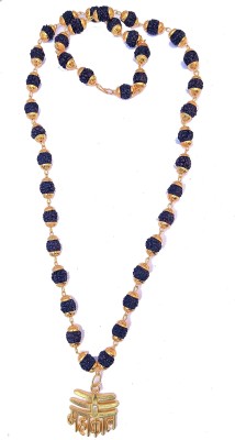 Cyan spritual Five Mukhi Rudraksha, Mahakal Pendant With Onyx Beads Mala For Men Quartz Copper Plated Metal Chain Beads Gold-plated Plated Brass Chain