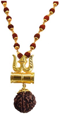 Crazy Fashion Religious Jewelry Lord Shiv Damru Locket With Puchmukhi Rudraksha Mala Gold-plated Plated Brass, Wood Chain