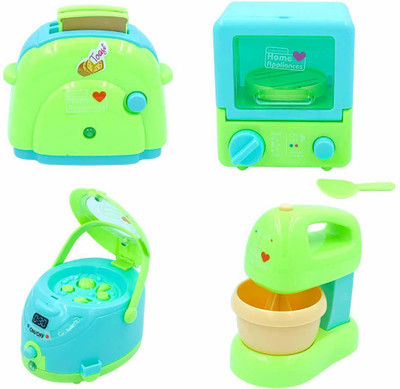 J.S enterprises Kitchen Home Appliance Play Set for Kids | Household Toys for Girls - Steamer, Toaster Microwave and Blender Mixer