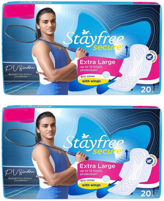 STAYFREE Secure Extra Large Cottony Soft Cover Sanitary Pads For Women With Wings, 20 +20 Pads Sanitary Pad Sanitary Pad(Pack of 40) STAYFREE Secure Extra Large Cottony Soft Cover Sanitary Pads For Women With Wings, 20 +20 Pads Sanitary Pad Sanitary Pad(Pack of 40)