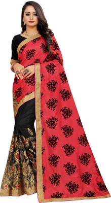 Barkiya Creation Embroidered Bollywood Silk Blend, Net Saree(Red)