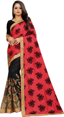 Barkiya Creation Embroidered Bollywood Silk Blend, Net Saree(Red)