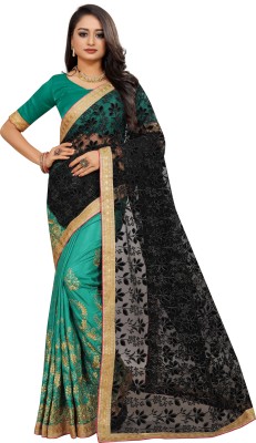 Barkiya Creation Embroidered Bollywood Silk Blend, Net Saree(Green)