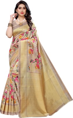 Patankar Fab Printed Daily Wear Art Silk Saree(Brown)