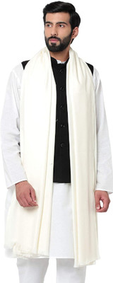 Braid N Cord Polyester Wool Blend Solid Men Shawl(White)