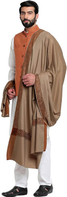 Braid N Cord Polyester Wool Blend Self Design Men Shawl(Brown)