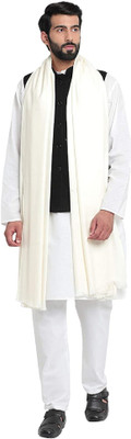 Kashmiri queen Polyester Wool Blend Solid Men Shawl(White)
