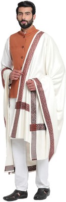 Kashmiri queen Polyester Wool Blend Self Design Men, Women Shawl(White)