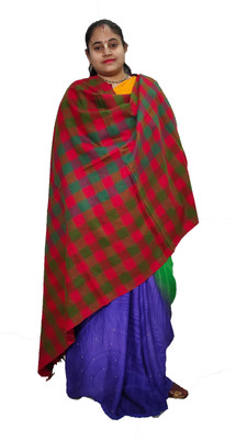 KAVIM Wool Checkered Women Shawl(Red)