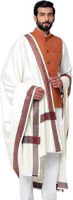 Braid N Cord Polyester Wool Blend Woven Men Shawl(White)