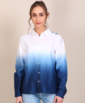 Pepe Jeans Women Dyed/Ombre Casual White, Blue Shirt