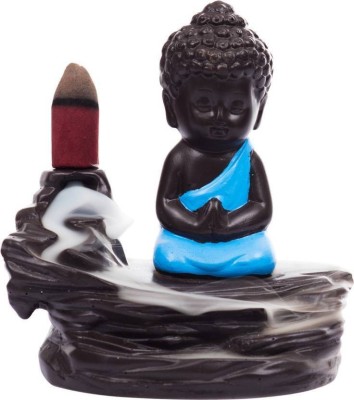 QYZL Handcrafted Meditating Little baby Monk Buddha Smoke Backflow Cone In Decorative Showpiece  -  12 cm(Brass, Black, Blue)
