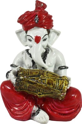 eCraftIndia Lord Ganesha playing Dholak Decorative Showpiece  -  11 cm(Polyresin, White, Red)