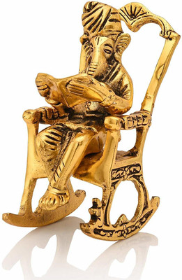 Decor India Hub Golden Lord Ganesha Statue Sitting On A Chair And Reading Ramayan Figurine Of Lord Ganesh Home Decorative Ganpati Statue feng shui gifts (6 inch, Gold) Decorative Showpiece  -  17 cm(Brass, Gold)