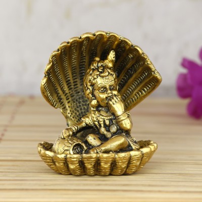 eCraftIndia Golden Bal Gopal Krishna having Makhan Decorative Showpiece  -  9 cm(Aluminium, Gold)