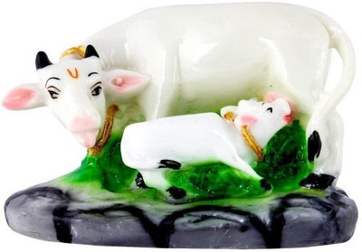 S A Gifts Kamdhenu Cow with Calf Handcrafted Showpiece Marble Idol Decorative Showpiece  -  11 cm(Marble, Multicolor)