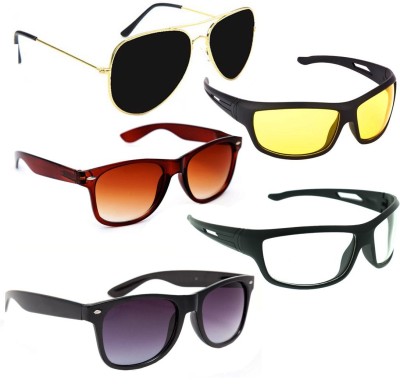 Elligator Aviator, Wayfarer, Sports Sunglasses(For Men & Women, Black, Yellow, Brown, Clear)