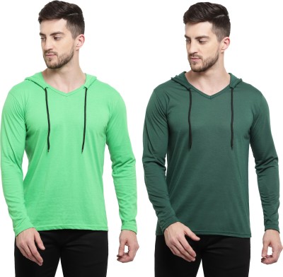 Adorbs Solid Men Hooded Neck Green, Light Green T-Shirt