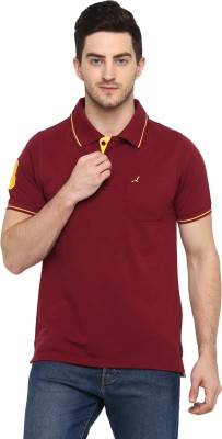 American Crew Solid Men Polo Neck Maroon T-Shirt