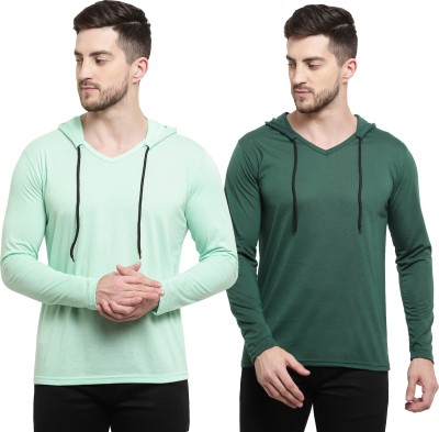 Adorbs Solid Men Hooded Neck Green, Light Green T-Shirt