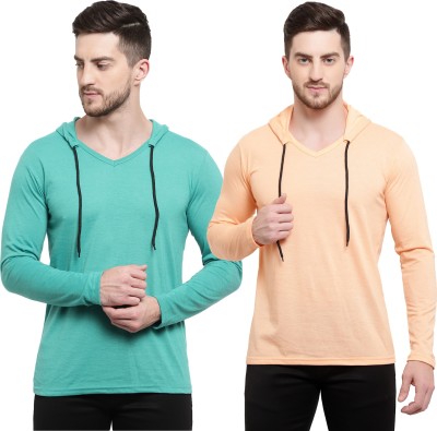 Adorbs Solid Men Hooded Neck Beige, Light Green T-Shirt