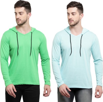 Adorbs Solid Men Hooded Neck Light Blue, Light Green T-Shirt