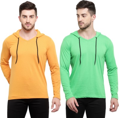 Adorbs Solid Men Hooded Neck Yellow, Light Green T-Shirt