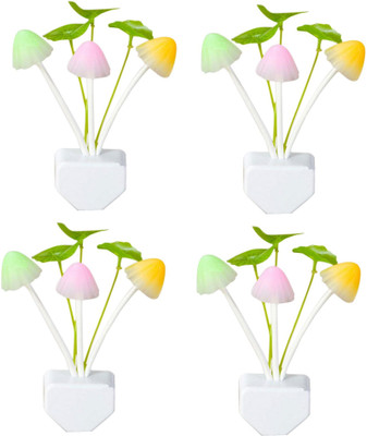 RPMSD Pack 4 AC 220V 3 LED Fantastic Mushroom Light Sense Control Night Light Fungus Multi-color Led Night Wall Lamp Night Lamp(13.5 cm, White)