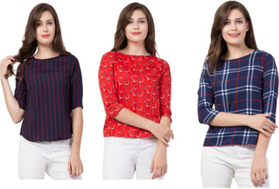 DAKSHINESHWARI INTERNATIONAL Casual Printed, Striped, Checkered Women Multicolor Top
