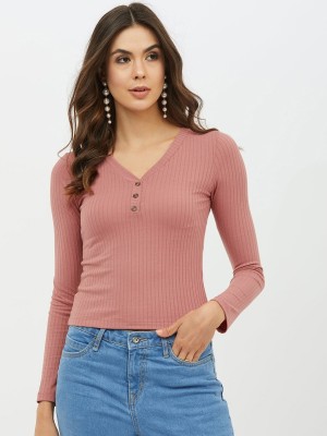Harpa Basics Casual Full Sleeve Solid Women Pink Top