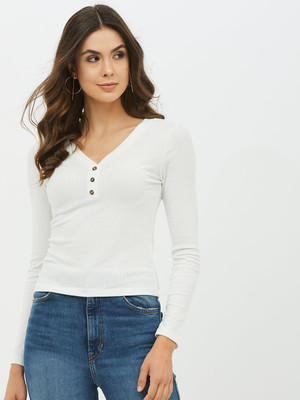Harpa Basics Casual Full Sleeve Solid Women White Top