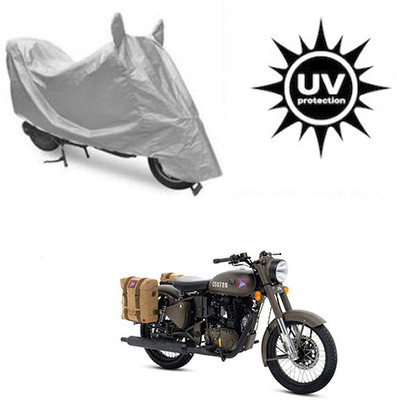saanvi Waterproof Two Wheeler Cover for Royal Enfield(Classic 500, Silver)